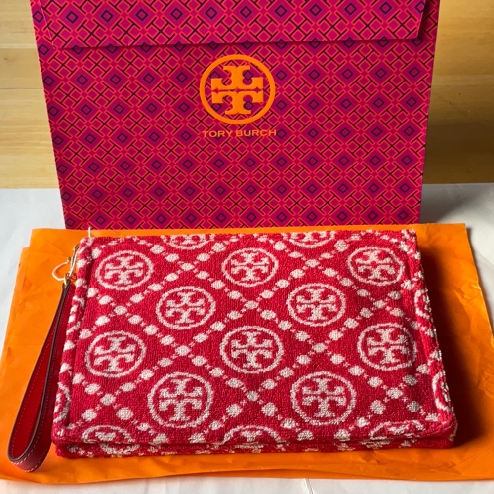 🍓 TORY BURCH T- MONOGRAM TERRY POUCH 🍓 NWT 🍓 - Picture 13 of 16